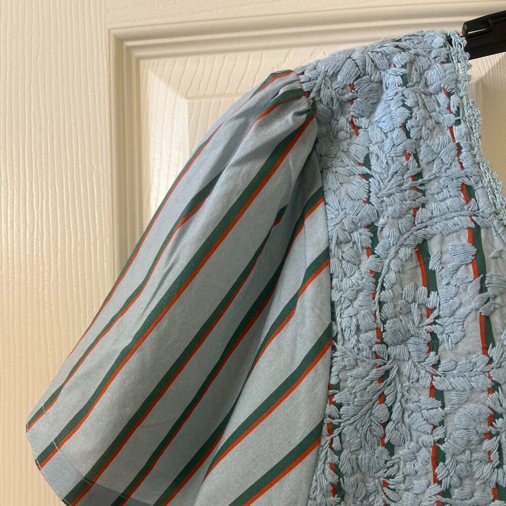 Mi Golondrina Oaxaca Embroidery Dress Light Blue with Stripes NWT - Picture 9 of 16